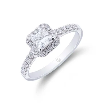 Platinum Princess Cut 0.80ct Diamond Halo Ring
