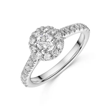 Platinum Round Brilliant 0.33ct Diamond Solitare Ring with Diamond Halo and Shoulders