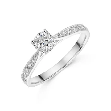 Platinum U-shape Round Brilliant 0.50ct Diamond Solitaire Ring with Pave Set Shoulders
