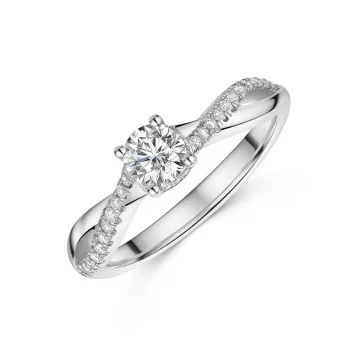 Platinum 0.50ct Round Brilliant Diamond Twist Shoulder Ring with Hidden Halo