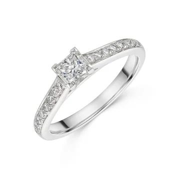 Platinum Princess Cut 0.33ct Diamond Solitaire Ring with Diamond Shoulders