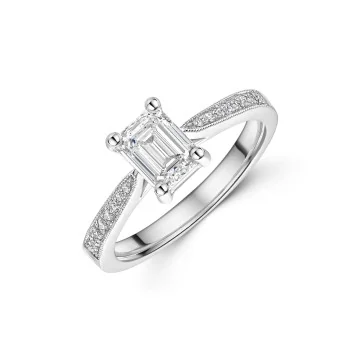 Platinum 1.00ct Emerald Cut Diamond Shoulders Ring