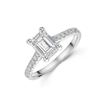Platinum 1.50ct Emerald Cut Diamond Shoulders Ring
