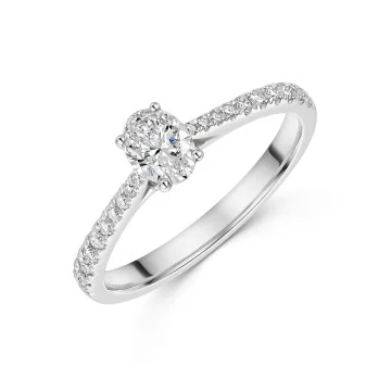 Platinum Oval Cut Diamond & Pavé Set Shoulders 0.55ct Ring 