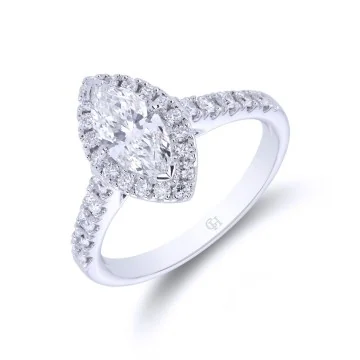 Platinum Marquise 0.75ct Diamond Halo Ring with Diamond Set Shoulders