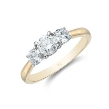 18ct Yellow Gold Lotus Brilliant Cut 0.75ct Diamond Three Stone Ring