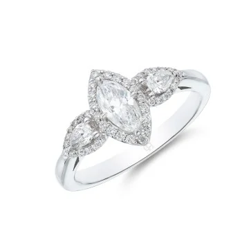 18ct White Gold Marquise and Pear Cut Diamond 0.79ct Three Stone Ring
