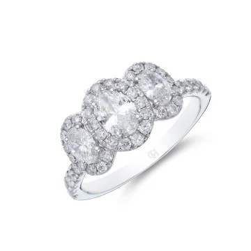 Platinum Emerald Cut 0.75ct Diamond Halo Solitaire Ring