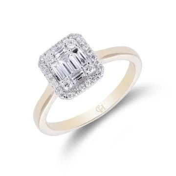18ct Yellow Gold Baguette and Brilliant Cut 0.45ct Diamond Cluster Ring