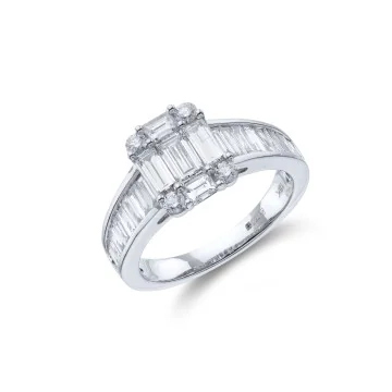 18ct White Gold Baguette and Brilliant Cut 1.75ct Diamond Cluster Ring