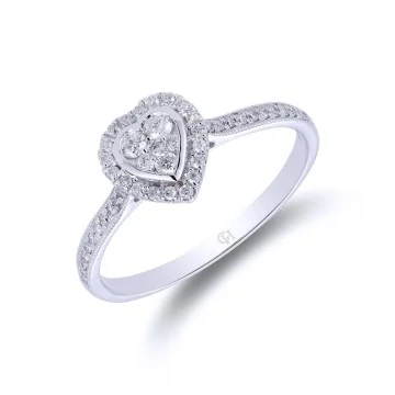 18ct White Gold Brilliant Cut 0.20ct Diamond Heart Cluster Ring