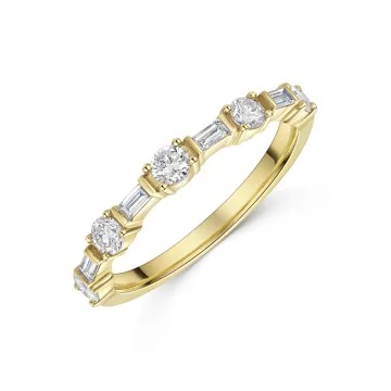 18ct Yellow Gold 0.49ct Baguette Cut & Round Brilliant Diamond Eternity Ring
