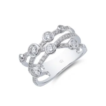 18ct White Gold Rub Over Brilliant Cut 0.89ct Diamond Fancy Band