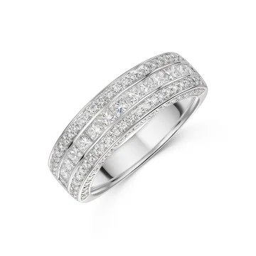 Platinum 1.00ct Princess and Round Brilliant Cut Diamond Band