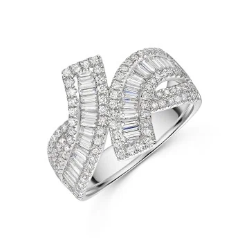 Platinum 1.30ct Baguette and Round Brilliant Fancy Crossover Band