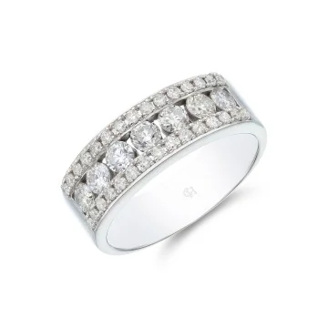 9ct White Gold Round Brilliant 1.00ct Diamond Three Row Cluster Ring