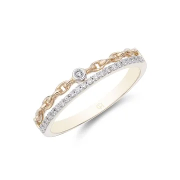 9ct Yellow Gold Brilliant Cut Diamond 0.10ct Double Row Link Fancy Band