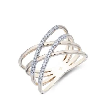 9ct Yellow Gold Brilliant Cut Diamond 0.13ct Cross Over Fancy Band