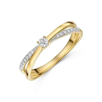 9ct Yellow Gold Round Brilliant 0.15ct Diamond Crossover Fancy Band