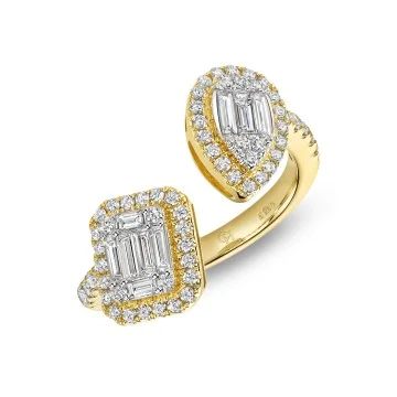 9ct Yellow Gold Brilliant And Baguette Cut Diamond 0.83ct Open Cluster Ring
