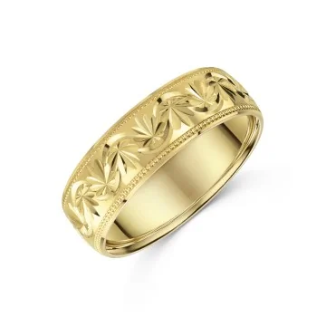 9ct Yellow Gold 6mm Diamond Cut Gents Wedding Ring