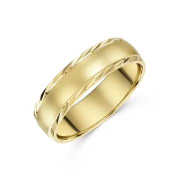 9ct Yellow Gold 6mm Lined Edge Wedding Ring
