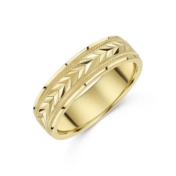 9ct Yellow Gold 6mm Feather Style Wedding Ring