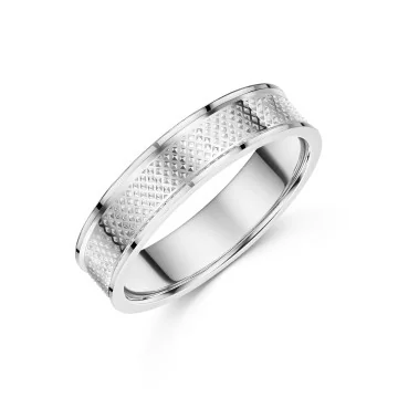 9ct White Gold 5mm Grain Centre Mens Wedding Ring