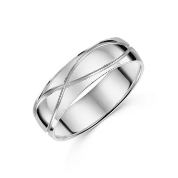 9ct White Gold Infinity Design 6mm Wedding Ring