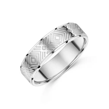 9ct White Gold Geometric 6mm Gents Wedding Ring