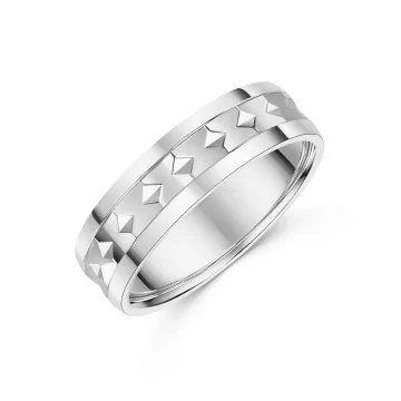 9ct White Gold 6mm Gents Angled Wedding Ring