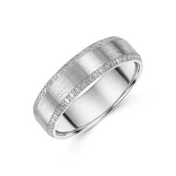 9ct White Gold 6mm Fancy Edge Wedding Ring