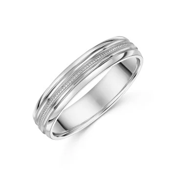 9ct White Gold 4mm Patterned Centre Ladies Wedding Ring