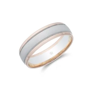 9ct Gold 2 Colour Bevelled Edge 6mm Wedding Band