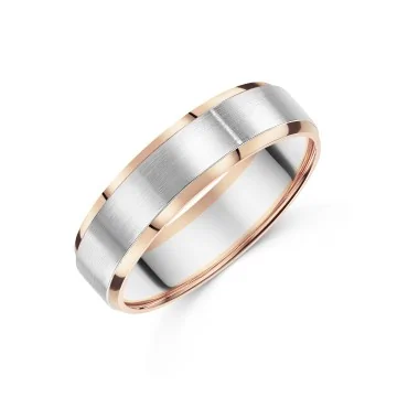 9ct Gold 2 Colour Bevelled Edge 6mm Wedding Band