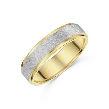 9ct Yellow and White Gold 5mm Iced Centre Gents Wedding Band