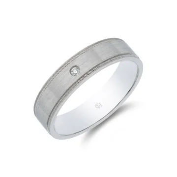 Palladium Matte Finish and Beaded Edge Diamond Set 0.02ct 5mm Wedding Band