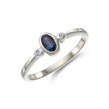 9ct Yellow Gold Diamond and 0.06ct Sapphire Bezel Set Ring