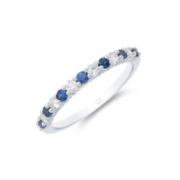 18ct white gold 7x 0.03ct round brilliant cut sapphire and 0.18ct diamond eternity ring