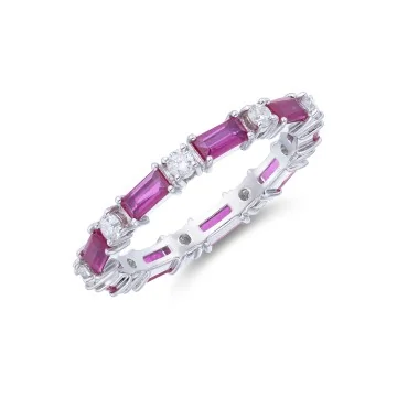 9ct White Gold 1.28ct Ruby and 0.38ct Diamond Mix Cut Eternity Ring 