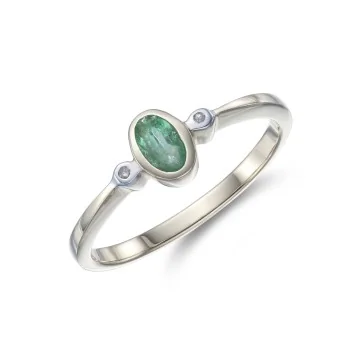 9ct Yellow Gold Diamond and 0.04ct Emerald Bezel Set Ring