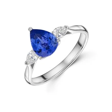 18ct White Gold 1.08ct Tanzanite Pear Cut Solitaire with Diamond Shoulders Ring