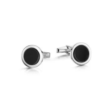Silver Round Black Detail Cufflinks