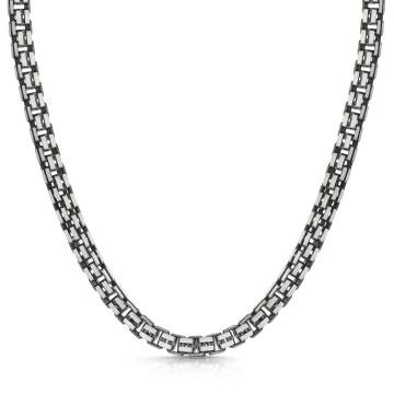 Silver Oxidised Box Link Gents Necklet 