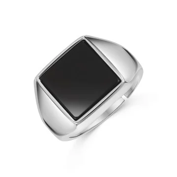 Silver Mens Black Detail Adjustable Signet Ring