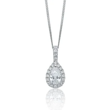 18ct White Gold Pear Cut 0.41ct Diamond Halo Pendant