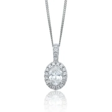 18ct White Gold Oval Cut 0.41ct Diamond Halo Pendant