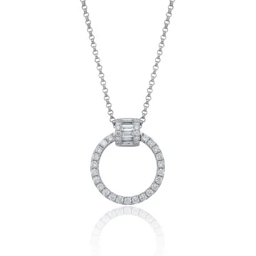 18ct White Gold Baguette & Brilliant Cut 0.48ct Diamond Circle Pendant Necklace 1