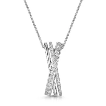 18ct White Gold Princess & Round Brilliant Cut 0.50ct Diamond Double Row Cross Over Pendant