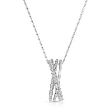 18ct White Gold Princess & Round Brilliant Cut 0.40ct Diamond Multi Strand Cross Over Pendant